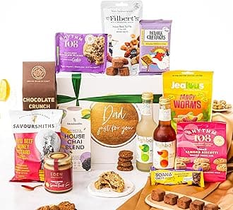 Dad Gift Hamper Basket, Luxury Gourmet Gifts for Men, Him, Fathers Day, Dairy Free, Gluten Free and Vegan Chocolate by EDEN Treats - Includes 2 Mocktails