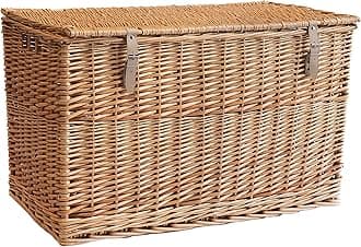 Arthur Cameron - Lightweight Wicker Storage Trunk, Storage Box with Lid & Leather Straps - Woven Chest, Basket, Large Wicker Basket with Lid (Natural, Large)