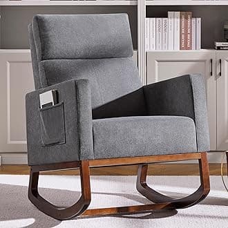 Yaheetech Rocking Chair, Upholstered Glider Chair with Side Pocket, Nursery Chair with High Backrest and Rubber Wood Legs, Rocking Accent Armchair for Living Room Bedroom Nursery, Gray