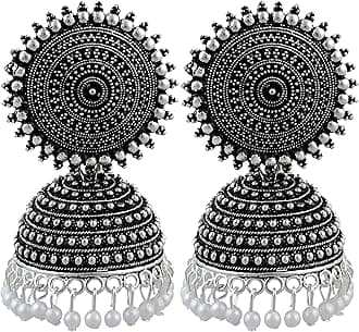 Women's Jewellery Earrings For Women Traditional Gold Plated Floral Golden Pink Jhumkas Pearl Studded Drop Earrings For Women Gift For Sister