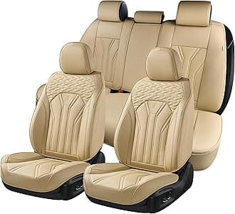 FLORICH Leather Seat Covers, Seat Covers Full Set, Car Seat Protectors 5 Seats, Automotive Seat Covers Fit for Most Cars Trucks-Beige