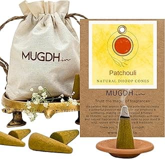 Mugdh Natural Incense Cones – Panadi | Bambooless, Low Smoke, Charcoal Free Dhoop Cones | 80 Patchouli dhoop batti | Free Cotton Potli & Dhoop Stand | Home Fragrance, Pooja & Meditation