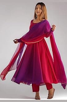 GoSriKi Women's Georgette Anarkali Kurta Set with Dupatta | Elegant Pink Ethnic Dress | Flared Long Kurti for Festive