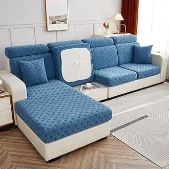 Surwin Jacquard Sofa Cushion Cover Couch Seat Covers Sofa Seat Cushion Slipcovers Sofa Cover, Plush Winter Warm High Stretch Fabric Washable Summer Furniture Protector (Blue,4 Seat Plus)