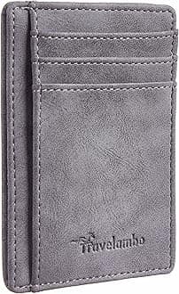 Travelambo Front Pocket Minimalist Leather Slim Wallet RFID Blocking Medium Size