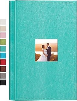 potricher Small Photo Album 4x6 300 Photos Leather Cover Picture Book with 300 Horizontal Pockets for Family Wedding Anniversary and Baby (Teal)