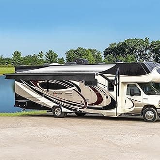 Awnlux Black Motorized Modular Retractable RV Awning Full Set Assemblies for RV, 5th Wheel, Travel Trailers, Toy Haulers, and Motorhome - RV Trailer Awning for Home or Camper - 10x8 Ft - Black Strip