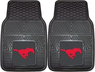 FANMATS 13010 SMU Mustangs 2-Piece Heavy Duty Vinyl Car Mat Set - 17" x 27", Front Row Floor Mats, All Weather Protection, Universal Fit, Deep Resevoir Design