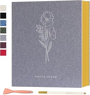 Lanpn Self Adhesive Photo Album Scrapbook 40 Pages, Linen Photos Albums DIY Sticky Magnetic Pages holds 4X6 7x5 A5 Picture for Family Wedding Birthday (Small-20 Sheets/40 Pages, Grey)