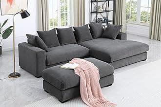 WILLIAMSPACE 109.75" Sectional Sofa Couch with Removable Ottoman, Modern Luxury Upholstered L-Shaped Sofa with Large Chaise Lounge, Comfy 4-Seat Couch with 6 Pillows for Living Room (Drak Gray)