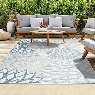 homeart Outdoor Rug - Easy-Clean, Durable, Stain-Resistant, Weather & UV Resistant Indoor & Outdoor Rugs for Porch, Deck, Balcony, Garden, Picnic and Patio | Bellis Blue, Grey - 180x270cm