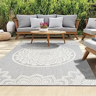 homeart Outdoor Rug - Easy-Clean, Durable, Stain-Resistant, Weather & UV Resistant Indoor & Outdoor Rugs for Porch, Deck, Balcony, Garden, Picnic and Patio | Mandala Grey, Cream - 120x170cm