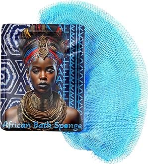 AFRIKI African Net Sponge, Authentic African Exfoliating Sponge, Black Owned, Back Scrubber, 45inch Long, for Normal to Sensitive Skin, for Daily use, Sky Collection