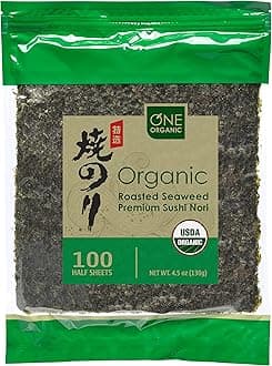 ONE ORGANIC Sushi Nori Premium Roasted Organic Seaweed (100 Half Sheets)