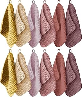 12 Pack Muslin Washcloths for Baby - 100% Cotton Baby Wash Cloths for or Baby Face Body Comfy and Soft for Newborn Infants Kids Girls and Boys - 12"x12" - Brown, Honey and Bean Paste Series