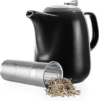 Tealyra - Daze Ceramic Large Teapot Black - 47-ounce (6-7 cups) - With Stainless Steel Lid Extra-Fine Infuser for Loose Leaf Tea - 1400ml