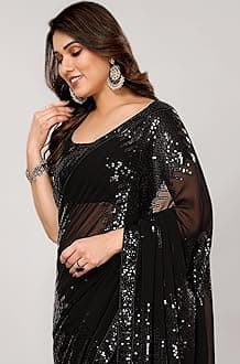 Women Georgette with Sequence Ready to Wear Saree - Elegant Blush Design, Intricate Sequence Work, Perfect for Weddings, Parties, and Special Occasions, Stylish & Comfortable Fit