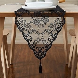 WARM HOME DESIGNS Gothic Table Runner. Short Length 14 x 48 Black Table Runner. Lace Table Runner Features Rose Design & 2 Attached Tassels. Wedding Table Runner from Lace Fabric. MTR Black 48"