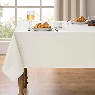 Waterproof Linen Table Cloth for 8ft Rectangle Table, Easy to Clean Wrinkle-Free Wipeable Outdoor Tablecloth for Wedding, Party and Camping(Oblong, 60 x 120 Inch (10-12 Seats), Ivory)