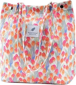 Corduroy Tote Bag Cute Tote Bags for Women Shoulder Bag with Inner Pocket for Work Beach Travel and Shopping Grocery