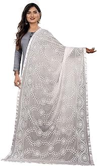 AKSHAR LLC Women's Designer Pure Chiffon Dupatta with Pure Cotton Thread Embroidery Work