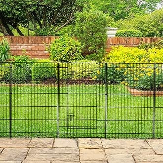 INJOPEXI Decorative Garden Fence 12 Panels 26ft (L)×36in (H) Garden Fences Outdoor with 11 Panels + 1 Gate, Animal Barrier Rabbit Fencing Rustproof Metal Wire Temporary Dog Fence for Yard Lawn Park