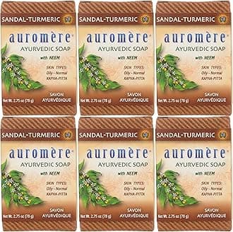 Auromere Ayurvedic Bar Soap, Sandal Turmeric - Eco Friendly, Handmade, Vegan, Cruelty Free, Natural, Non GMO (2.75 oz), 6 pack