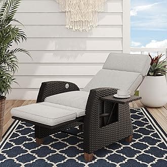 Grand patio Recliner Chair with Cushion, Armrests, Aluminium Frame, Adjustable Backrest, Rattan Indoor, Outdoor, Cream Cushion and Grey Rattan