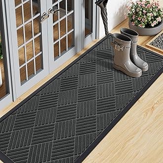 Smiry Front Door Mat Outside Entrance, Heavy Duty Outdoor Indoor Natural Rubber Doormat, Non Slip, Trap Dirt and Moisture, Easy Clean, Low Profile Patio Porch Entryway Mat, 47x17, Black