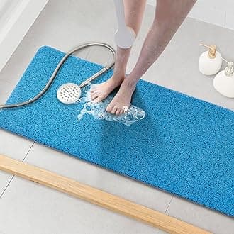Asvin Soft Textured Bath, Shower, Tub Mat, 47x16 Inch, Phthalate Free, Non Slip Comfort Bathtub Mats with Drain, PVC Loofah Bathroom Mats for Wet Areas, Quick Drying