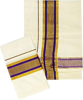 YETTALANWomen's Kerala Traditional Cotton Set Mundu Cream Color with Fancy Border