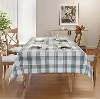 Casa De Lan Rectangle Table Cloth - Table Cover - Cotton Mitered Stitched - Checks Table Covers for Kitchen Dining, Wedding, Decorations, & Parties - 60x84 in - Blue Tartan