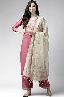 Women's Cotton Yoke Design Straight Kurta Pant with Dupatta Set