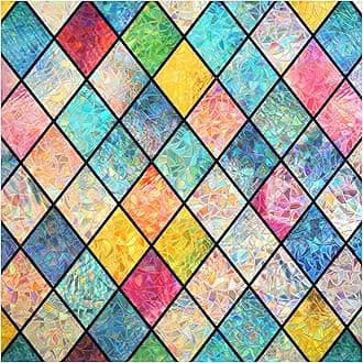 Haton Stained Glass Window Film, Rainbow Window Privacy Film, Decorative Sun Blocking Glass Clings Stickers, Static Cling Colorful Lattice Coverings Decals for Home Door 35.4" x 157.4"