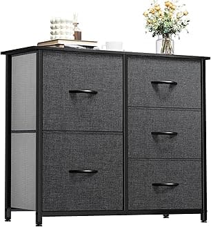 YITAHOME Dresser for Bedroom with 5 Drawers, Wide Bedroom Fabric Dresser with Storage Bins, Clothes Cabinet for Bedroom, Living Room, Hallway, Black Grey