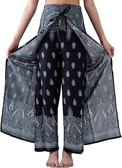 B BANGKOK PANTSWomen's Boho Palazzo Pants Wide Leg Yoga Wrap Tie Up Waist