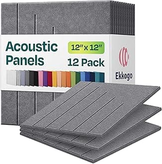 Acoustic Panels 12-Pack Soundproof Wall Panels 12"x12"x0.4" Decorative Sound Dampening for Your Home, Office, Studio, Bedroom & More with Unique LineWave Carving [Pebble Gray]