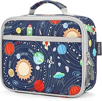 mibasiesKids Lunch Box for Boys Toddler, Insulated and Reusable Lunch Bag for School, Galaxy LightGray