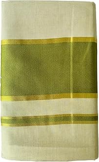 ALLUVYWomen Kuthampully Kerala Kasavu Saree Tissue | Traditional South Indian Saree | Onam Saree | Kerala Saree - Ekm-779 (Light Green)