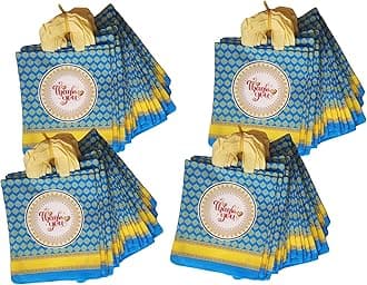 Fabric Return Gift Bags (Thank You, Birthday, Wedding) / Thamboolam Bags - Medium Size (9x11 Inch) - Pack of 100, Blue