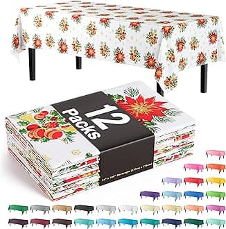 Exquisite 12-Pack Premium Plastic Tablecloth 54in. x 108in. Rectangle - Holiday Design