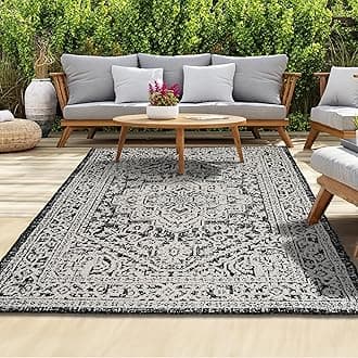 homeart Outdoor Rug - Easy-Clean, Durable, Stain-Resistant, Weather & UV Resistant Indoor & Outdoor Rugs for Porch, Deck, Balcony, Garden, Picnic and Patio | Medallion Black, Cream - 80x150cm