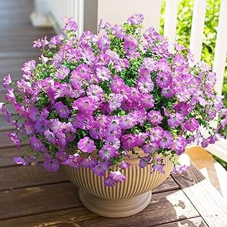 HyeFlora Artificial Flowers for Outdoors Fake Plants Outside Decoration, 12 Bundles Silk Purple Morning Glory UV Resistant Look Real Faux Flowers for Planter Front Door Porch Patio Yard Gardens Home