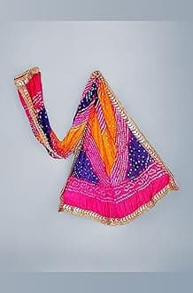 Women's Silk Jaipuri Rajasthani Bandhani Bandhej Heavy Dupatta with Gota Work and Latkan
