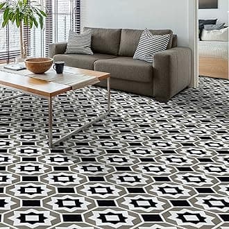 Retro Self Adhesive 12-Inch Vinyl Floor Tiles, 20 Tiles - 12" x 12", Onyx Star Pattern - Peel & Stick, DIY Flooring for Kitchen, Dining Room, Bedrooms & Bathrooms by Achim Home Decor, Black/Grey