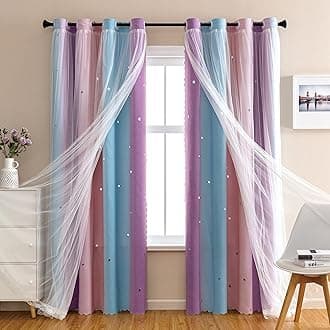 XiDi Pink Unicorn Curtains 108 Inches Long, Wall Decals for Kids Rooms, Purple Curtains for Toddler Bedroom, 52 Inches Wide 1 Panel