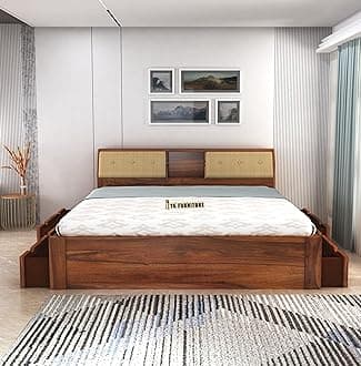 TG Furniture Sheesham Wood King Size Bed with Pullout Storage | Wooden Double Bed with 4 Drawer Storage for Bedroom & Hotel | Platform Cot Bed Palang | 78 * 72 Inch, Natural Finish