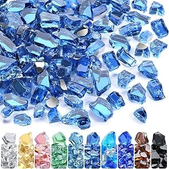 GasSaf 1/2 Inch Fire Glass Reflective Tempered Fireglass Cut Crushed FireGlass for Fire Pit, Fireplace, Replaces Existing Gas Logs & Lava Rocks (10 Pound)(Pacific Blue Reflective)