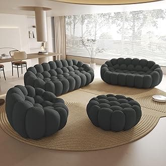 Modular Sectional Sofa,Bubble Couch Set,1 Seater+ LoveSofa+ 3 Seater+Ottoman,Modern Upholstered Bean Bag Sofa Couch Mesh Fabric Lazy Floor Chair Living Roon Sets ((Dark Gray, 98.43"+79"+48"+42")