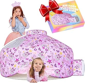 Skywin Air Tent Fort Playhouse for Kids (Princess) - Improved Inflatable Kids Fort Sets Up and Stores Away in Seconds (Fan NOT Included)